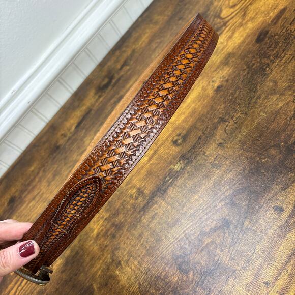 Wright Vintage Tooled Leather Gun Belt Size 36 Concealed Carry Brown Western - Picture 11 of 13
